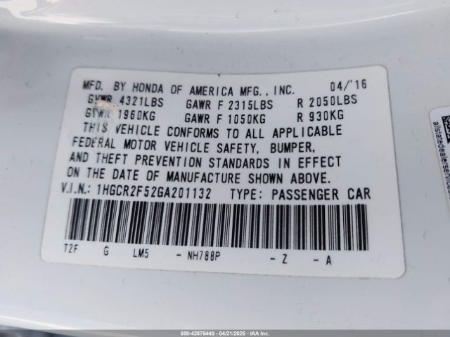 1HGCR2F52GA201132 Honda Accord Sport