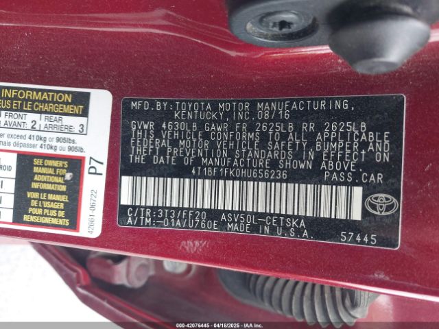 4T1BF1FK0HU656236 Toyota 2ar-fe
