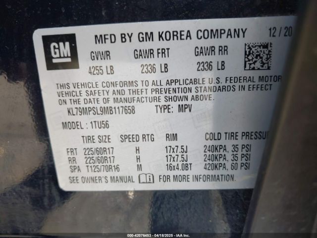 KL79MPSL9MB117658 Chevrolet Trailblazer Fwd Lt