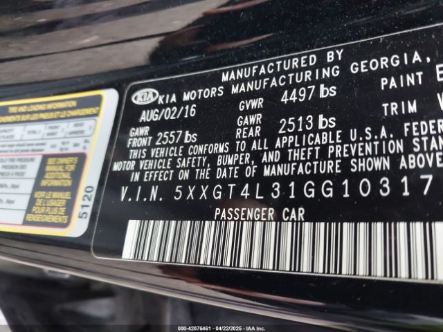 5XXGT4L31GG103178 KIA Optima Lx