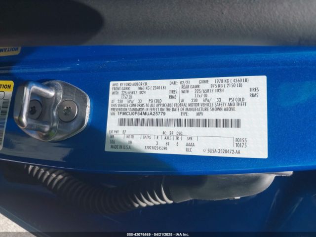1FMCU0F64MUA25779 Ford ESCAPE S