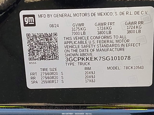 3GCPKKEK7SG101078 Chevrolet Silverado 1500 4wd  Short Bed Lt With 2fl