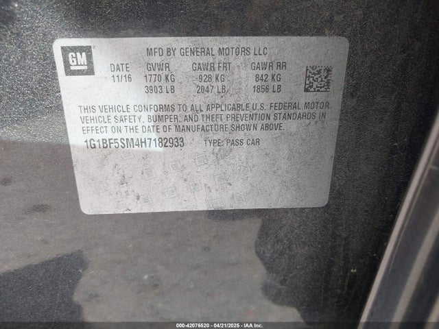 1G1BF5SM4H7182933 Chevrolet Cruze Premier Auto