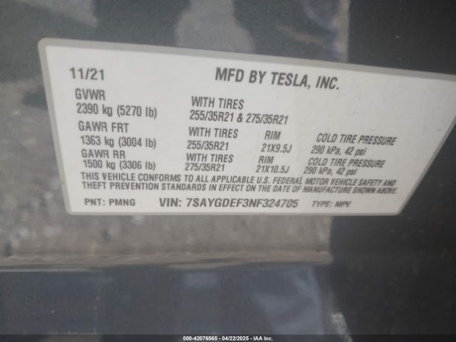 7SAYGDEF3NF324705 Tesla Model Y Performance Dual Motor All-wheel Drive