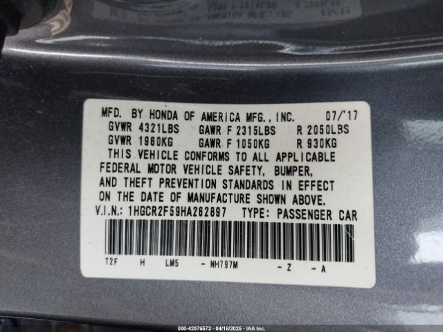 1HGCR2F59HA262897 Honda Accord Sport