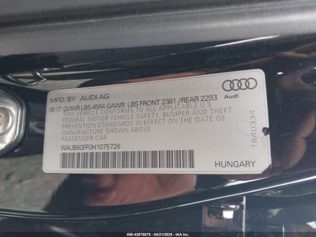 WAUB8GFF0H1075726 Audi A3 2.0t Premium