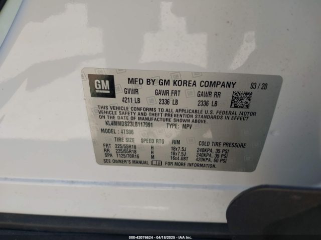 KL4MMDS23LB117991 Buick Encore Gx Fwd Select