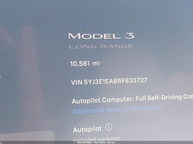 5YJ3E1EA8RF833727 Tesla MODEL 3