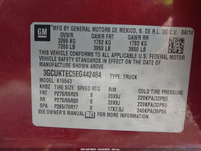 3GCUKTEC5EG442484 Chevrolet Silverado 1500 High Country