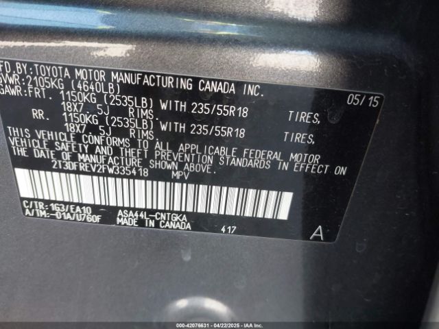 2T3DFREV2FW335418 Toyota Rav4 Limited