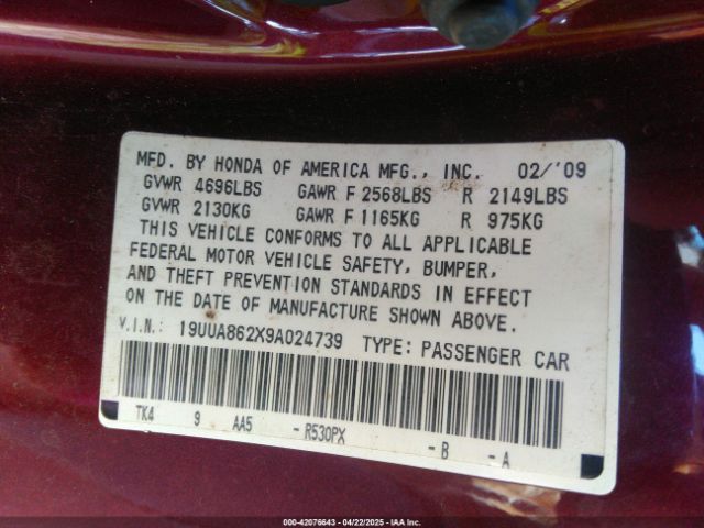 2009 ACURA TL 19UUA862X9A024739 Photo 8