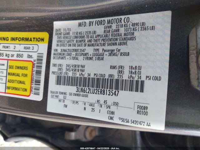 3LN6L2LU2ER813547 Lincoln MKZ HYBRID