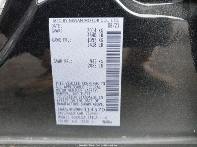 1N4AL4CV9RN314570 Nissan Altima Sr Vc-turbo Fwd