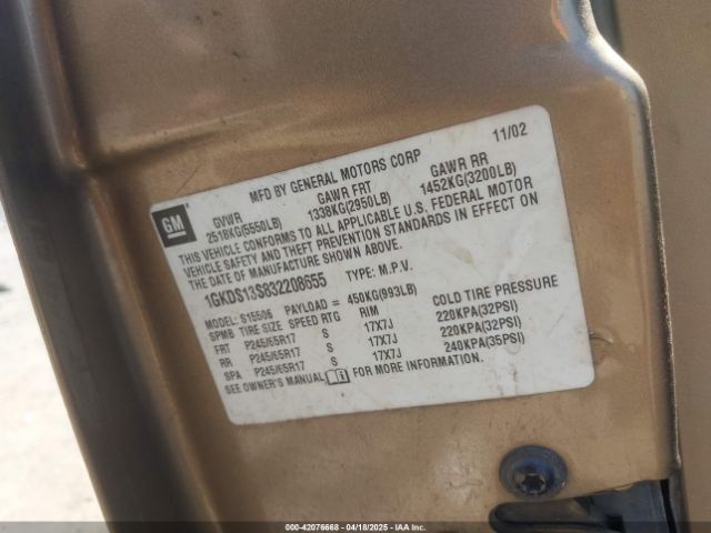 2003 GMC ENVOY 1GKDS13S832208655 Photo 8