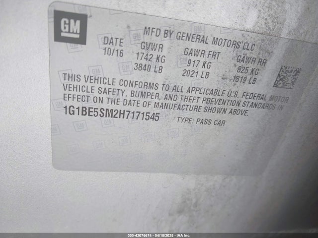 Chevrolet Cruze Lt Auto 2017 1G1BE5SM2H7171545 Image 9