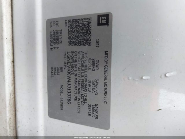 1GNEVKKW4JJ133786 Chevrolet Traverse High Country