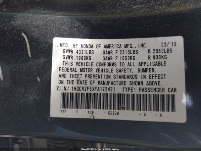 1HGCR2F5XFA122421 Honda Accord Sport