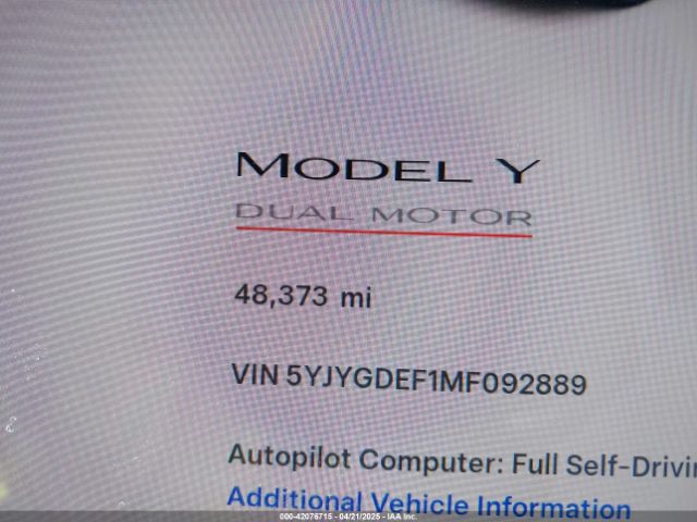 5YJYGDEF1MF092889 Tesla Model Y Performance Dual Motor All-wheel Drive
