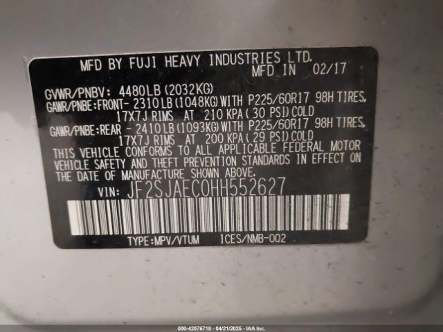 JF2SJAEC0HH552627 Subaru Forester 2.5i Premium