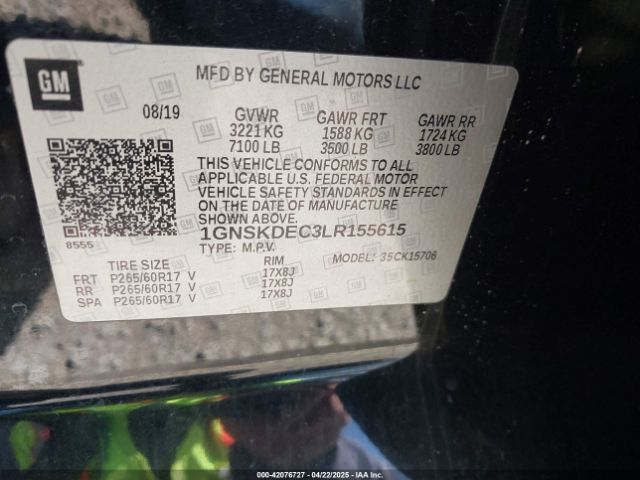 1GNSKDEC3LR155615 Chevrolet l83 - spark ignited direct injection, variable valve timing, afm, e85 max, alum