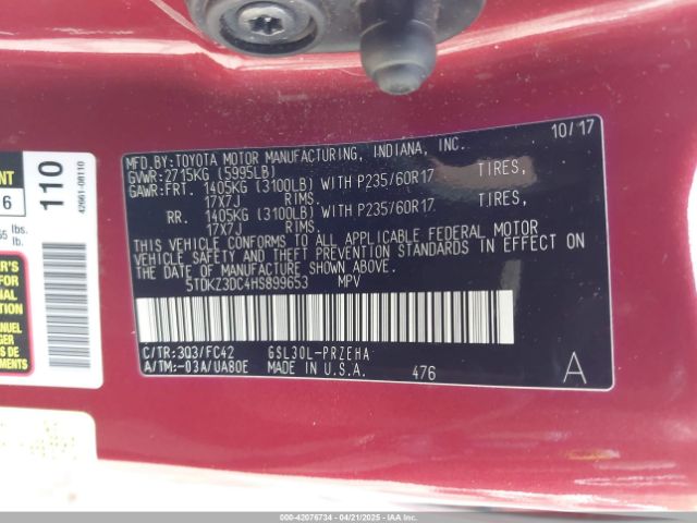 5TDKZ3DC4HS899653 Toyota Sienna Le 8 Passenger