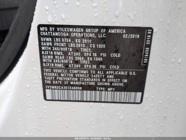 1V2WR2CA2KC545696 Volkswagen Atlas