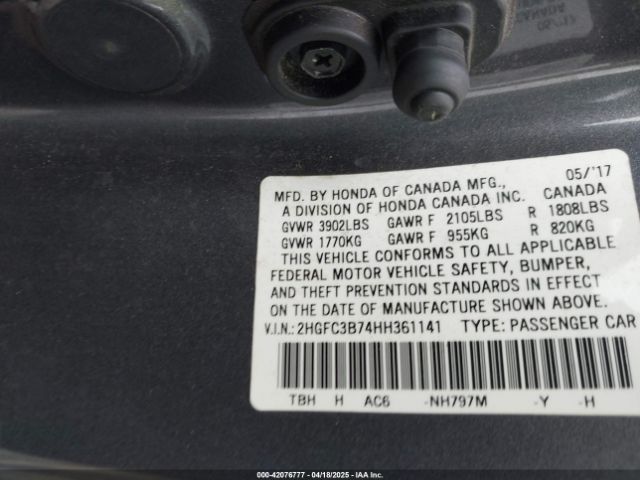 2HGFC3B74HH361141 Honda Civic Ex-l