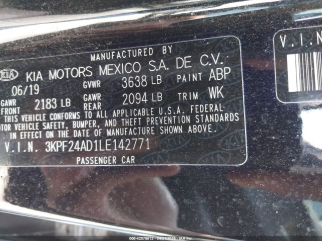 3KPF24AD1LE142771 KIA FORTE FE