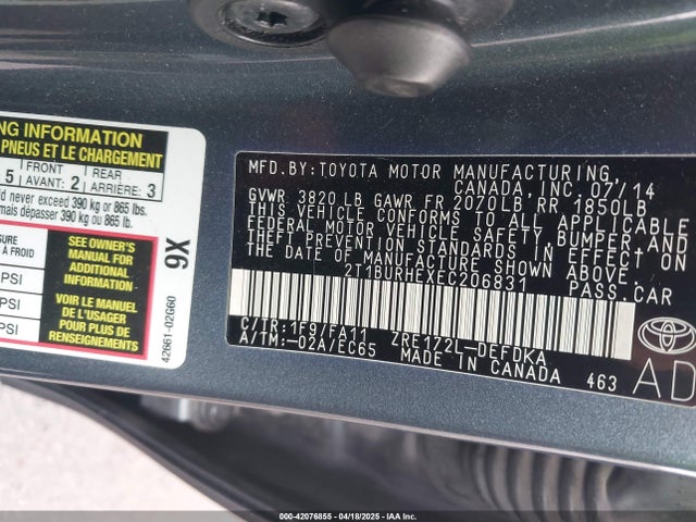 Toyota COROLLA L 2014 2T1BURHEXEC206831 Image 9