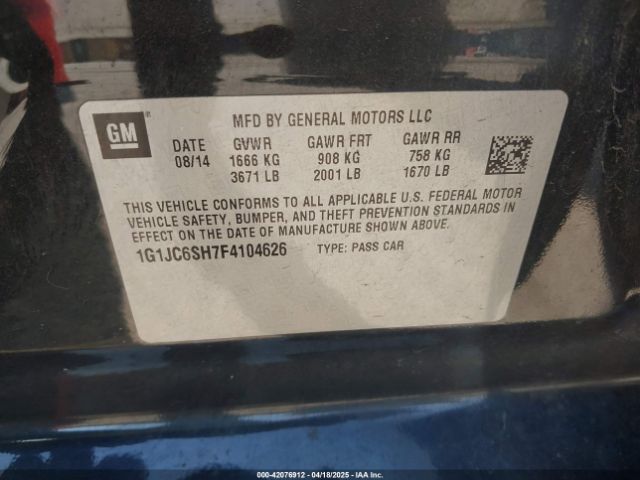 1G1JC6SH7F4104626 Chevrolet Sonic Lt Auto