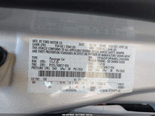Ford FOCUS ELECTRIC 2014 1FADP3R44EL330398 Image 9