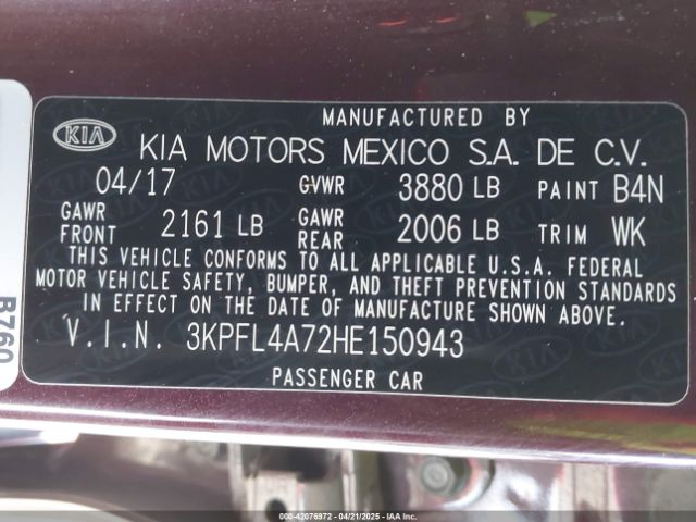 3KPFL4A72HE150943 KIA FORTE LX