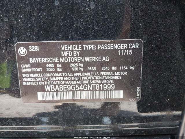 WBA8E9G54GNT81999 BMW 328I
