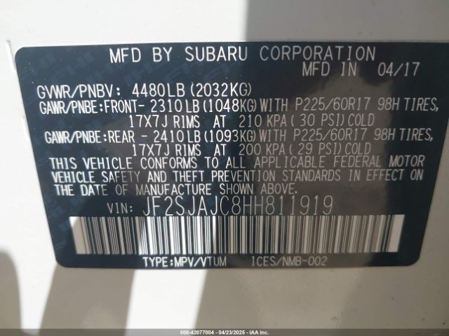 JF2SJAJC8HH811919 Subaru Forester 2.5i Limited
