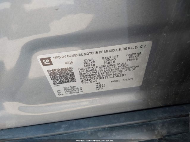 3GNCJPSB7LL150297 Chevrolet Trax Awd Lt