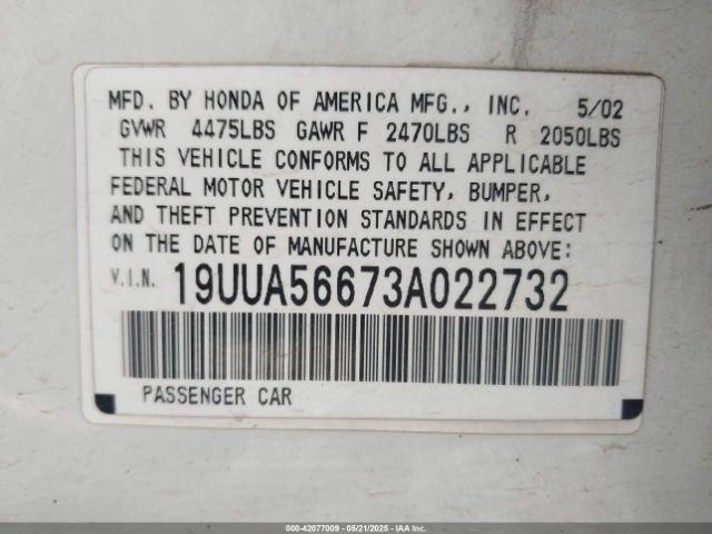 2003 ACURA TL 19UUA56673A022732 Photo 8