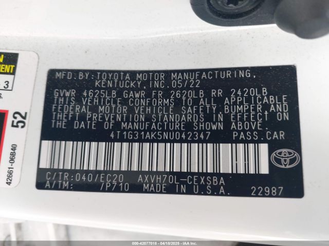4T1G31AK5NU042347 Toyota a25a-fxs, 3nm