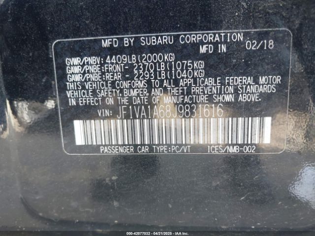 JF1VA1A68J9831616 Subaru WRX