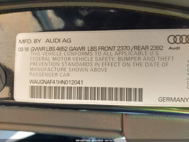 WAUGNAF41HN012041 Audi A4 2.0t Premium