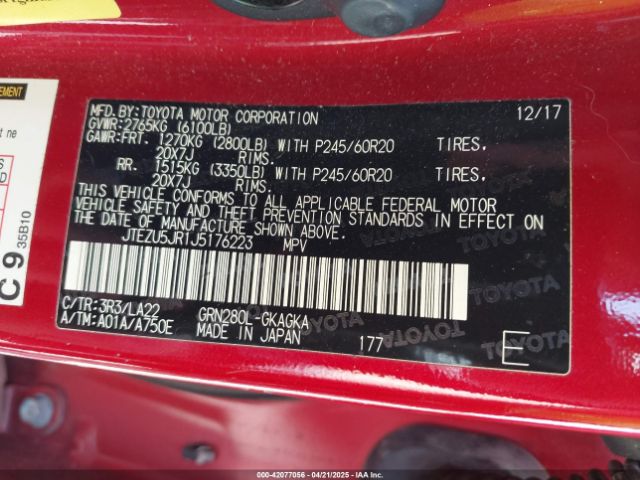 JTEZU5JR1J5176223 Toyota 4runner Limited