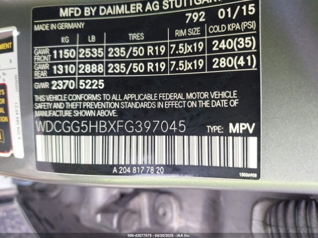WDCGG5HBXFG397045 Mercedes-Benz GLK 350