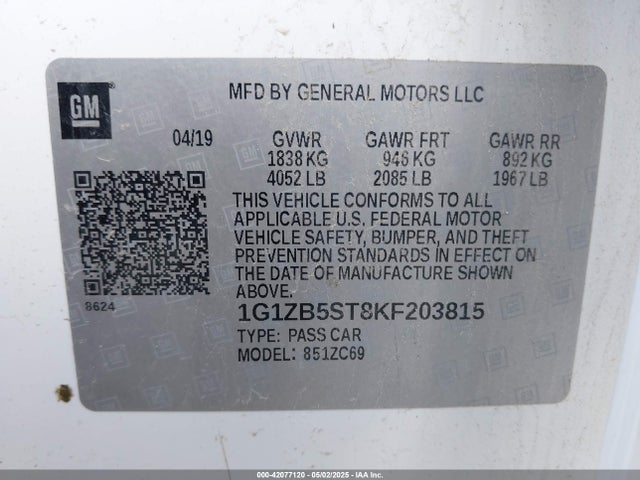 1G1ZB5ST8KF203815 Chevrolet Malibu 1ls