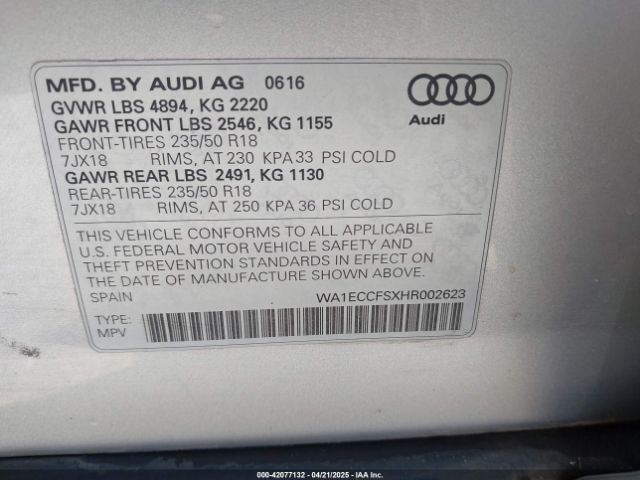 WA1ECCFSXHR002623 Audi Q3 2.0t Premium