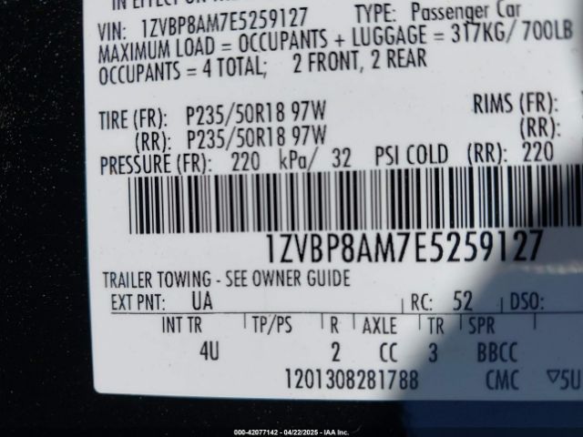 1ZVBP8AM7E5259127 Ford Mustang V6 Premium