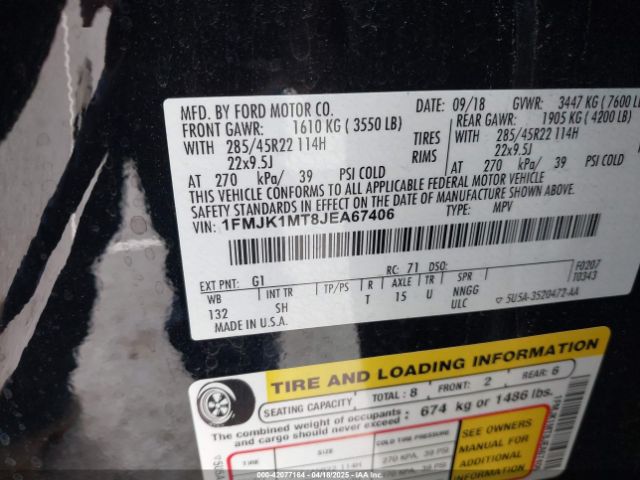 1FMJK1MT8JEA67406 Ford Expedition Max Platinum