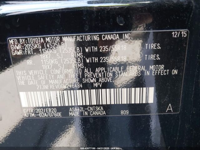 2T3NFREV0GW246484 Toyota RAV4 SE