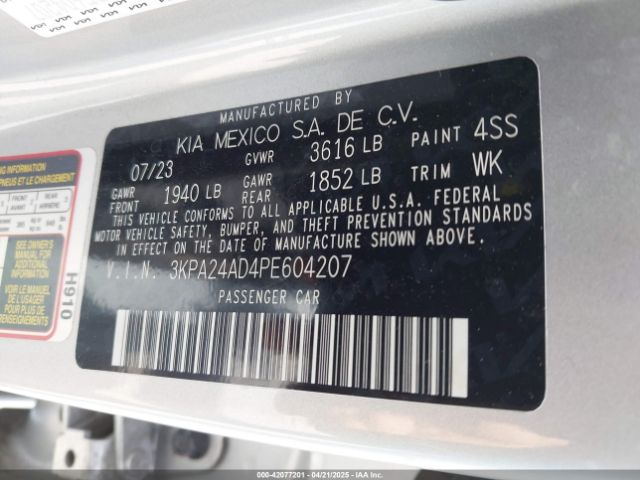 3KPA24AD4PE604207 KIA RIO LX