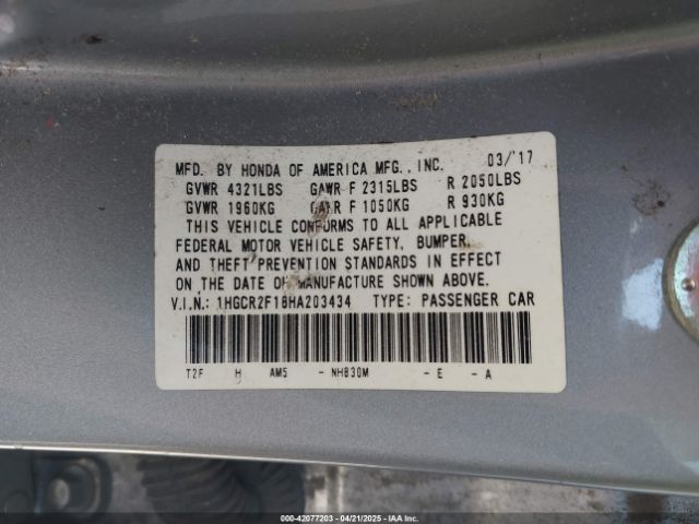 1HGCR2F18HA203434 Honda Accord Sport Se