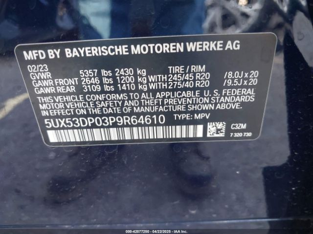 5UX53DP03P9R64610 BMW X3 Xdrive30i