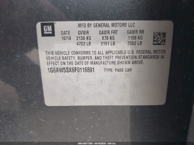 1G6AW5SX6F0116891 Cadillac Cts Standard